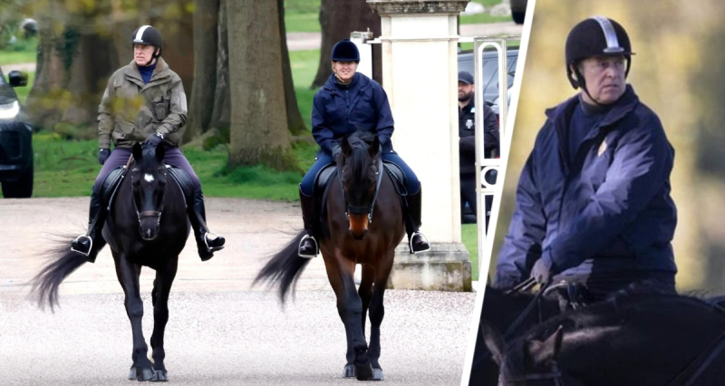 Принц Эндрю появляется верхом на лошади в премьерах фильмов, инсценирующих его грехопадение
